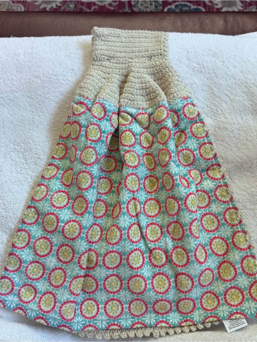 Pioneer Woman Aqua Medallion Crochet Hanging Kitchen Towel